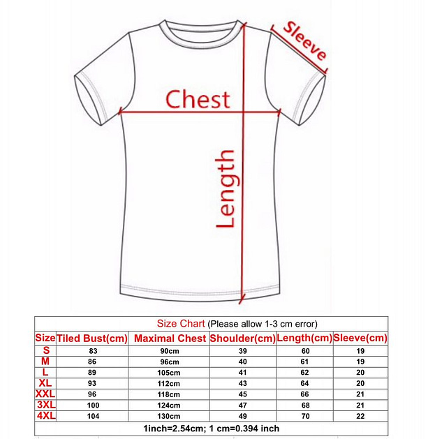 compression shirt size chart